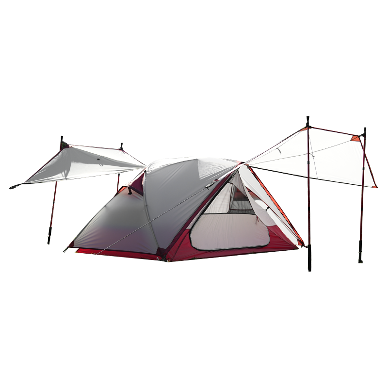 Tenda da trekking leggera con tendalini davanti e dietro